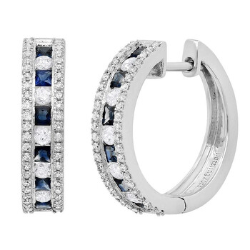 Dazzling Rock Dazzlingrock Collection 10K Princess Blue Sapphire & Round White Diamond Ladies Fashion Hoop Earrings, White Gold 1 Bông tai Dazzling Rock Dazzlingrock Collection 10K Princess Blue Sapphire & Round White Diamond Ladies Fashion Hoop Earrings