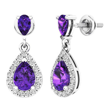 Dazzling Rock Dazzlingrock Collection 14K 7X5 Mm Each Pear Amethyst & Round White Diamond Ladies Dangling Drop Earrings, White Gold 1 Bông tai Dazzling Rock Dazzlingrock Collection 14K 7X5 Mm Each Pear Amethyst & Round White Diamond Ladies Dangling Drop Earrings