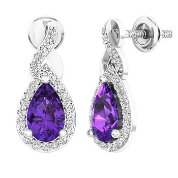 Dazzling Rock Dazzlingrock Collection 14K 8X5 Mm Each Pear Amethyst & Round White Diamond Ladies Infinity Drop Earrings, White Gold 1 Bông tai Dazzling Rock Dazzlingrock Collection 14K 8X5 Mm Each Pear Amethyst & Round White Diamond Ladies Infinity Drop Earrings