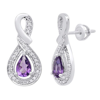 Dazzling Rock Dazzlingrock Collection 10K 6X4 Mm Each Pear Amethyst & Round Diamond Ladies Drop Earrings, White Gold 1 Bông tai Dazzling Rock Dazzlingrock Collection 10K 6X4 Mm Each Pear Amethyst & Round Diamond Ladies Drop Earrings