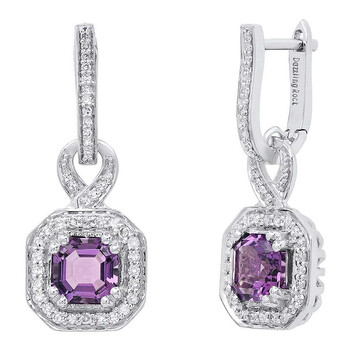 Dazzling Rock 14K 6.5 Mm Asscher Amethyst & Round White Diamond Ladies Halo Dangling Drop Earrings, White Gold 1 Bông tai Dazzling Rock 14K 6.5 Mm Asscher Amethyst & Round White Diamond Ladies Halo Dangling Drop Earrings