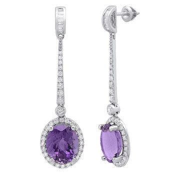 Dazzling Rock Dazzlingrock Collection 10K Each 11X9 Mm Oval Amethyst And Round & Baguette Diamond Ladies Dangling Earrings, White Gold 2 Bông tai Dazzling Rock Dazzlingrock Collection 10K Each 11X9 Mm Oval Amethyst And Round & Baguette Diamond Ladies Dangling Earrings