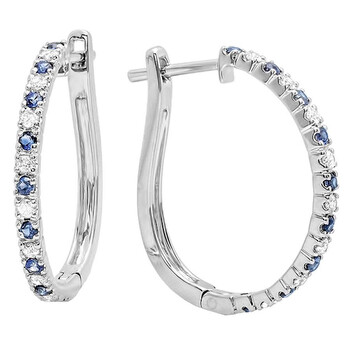 Dazzling Rock 14K Round Blue Sapphire & White Diamond Ladies Huggies Hoop Earrings, White Gold 1 Bông tai Dazzling Rock 14K Round Blue Sapphire & White Diamond Ladies Huggies Hoop Earrings