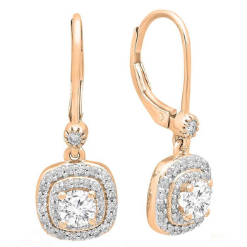 Dazzling Rock Dazzlingrock Collection 1.05 Carat (Ctw) 10K Gold Round White Diamond Ladies Halo Style Dangling Drop Earrings 1 Ct, Rose Gold 2 Bông tai Dazzling Rock Dazzlingrock Collection 1.05 Carat (Ctw) 10K Gold Round White Diamond Ladies Halo Style Dangling Drop Earrings 1 Ct