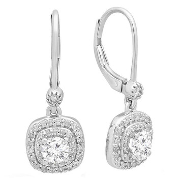 Bông tai Dazzling Rock Dazzlingrock Collection 1.05 Carat (Ctw) 10K Gold Round White Diamond Ladies Halo Style Dangling Drop Earrings 1 Ct