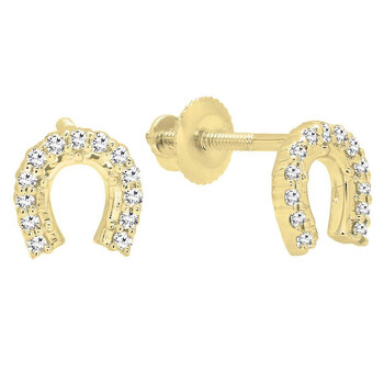 Bông tai Dazzling Rock Dazzlingrock Collection 0.15 Carat (Ctw) 18K Round White Diamond Ladies Horse Shoe Earrings
