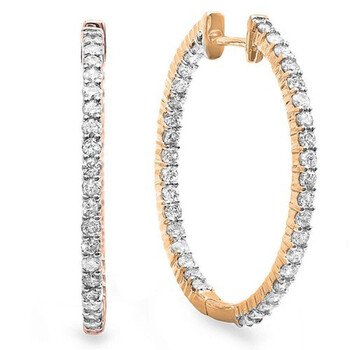 Bông tai Dazzling Rock Dazzlingrock Collection 0.90 Carat (Ctw) 14K Round Diamond Ladies In And Out Hoop Earrings
