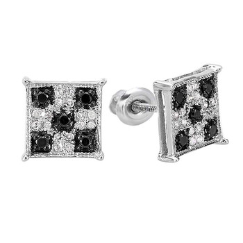 Bông tai Dazzling Rock Dazzlingrock Collection 0.17 Carat (Ctw) 14K Black & White Round Cut Diamond Square Shaped Micro Pave Stud Earrings 1/4 Ct