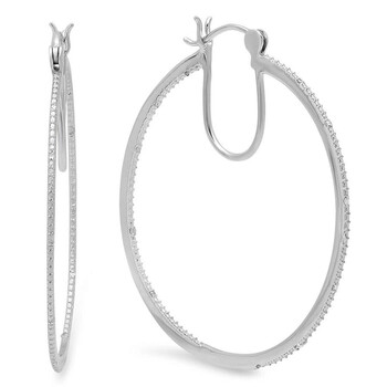 Bông tai Dazzling Rock Dazzlingrock Collection 0.15 Carat (Ctw) Round Diamond Ladies Hoop Earrings