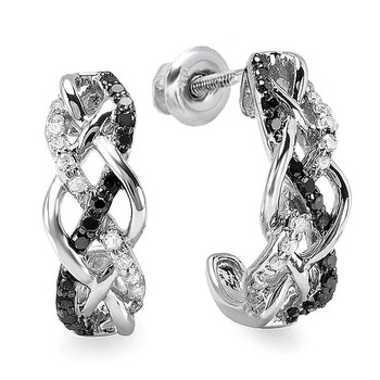 Bông tai Dazzling Rock Dazzlingrock Collection 0.33 Carat (Ctw) Ladies Round Black & White Diamond Hoop Earrings 1/3 Ct