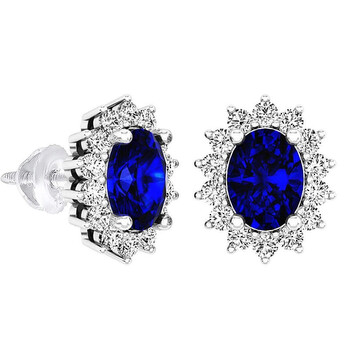 Dazzling Rock Dazzlingrock Collection 8X6 Mm Oval Lab Created Blue Sapphire & Round White Sapphire Ladies Stud Earrings, Sterling Silver 2 Bông tai Dazzling Rock Dazzlingrock Collection 8X6 Mm Oval Lab Created Blue Sapphire & Round White Sapphire Ladies Stud Earrings