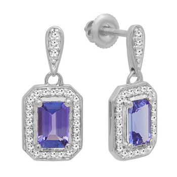 Dazzling Rock Dazzlingrock Collection 14K 6X4 Mm Each Emerald Lab Created Tanzanite & Round White Diamond Drop Earrings, White Gold 1 Bông tai Dazzling Rock Dazzlingrock Collection 14K 6X4 Mm Each Emerald Lab Created Tanzanite & Round White Diamond Drop Earrings