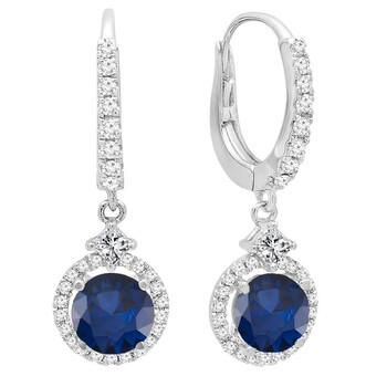 Bông tai Dazzling Rock Dazzlingrock Collection 14K 5.5 Mm Each Round Lab Created Blue Sapphire And Round & Princess Diamond Earrings