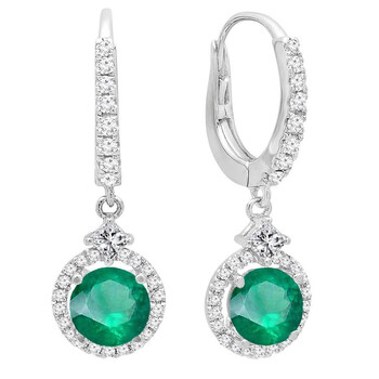 Dazzling Rock Dazzlingrock Collection 14K 5.5 Mm Each Round Lab Created Emerald And Round & Princess Diamond Earrings, White Gold 2 Bông tai Dazzling Rock Dazzlingrock Collection 14K 5.5 Mm Each Round Lab Created Emerald And Round & Princess Diamond Earrings