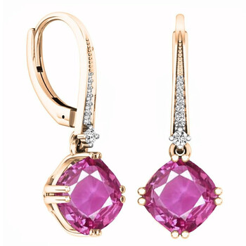 Dazzling Rock Dazzlingrock Collection 10K 8 Mm Each Cushion Lab Created Pink Sapphire & Round White Diamond Drop Earrings, Rose Gold 1 Bông tai Dazzling Rock Dazzlingrock Collection 10K 8 Mm Each Cushion Lab Created Pink Sapphire & Round White Diamond Drop Earrings