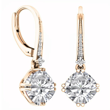 Bông tai Dazzling Rock 14K Gold 8 Mm Each Cushion Cut Lab Created Gemstone & Round Cut White Diamond Drop Earrings (Created-White-Sapphire)