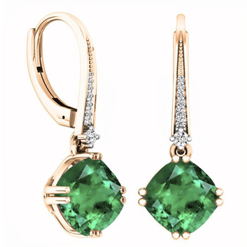 Dazzling Rock Dazzlingrock Collection 10K 8 Mm Each Cushion Lab Created Emerald & Round White Diamond Drop Earrings, Rose Gold 2 Bông tai Dazzling Rock Dazzlingrock Collection 10K 8 Mm Each Cushion Lab Created Emerald & Round White Diamond Drop Earrings