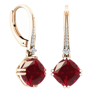 Bông tai Dazzling Rock Dazzlingrock Collection 10K 8 Mm Each Cushion Lab Created Ruby & Round White Diamond Drop Earrings