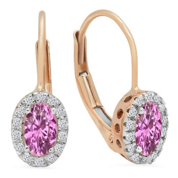 Dazzling Rock Dazzlingrock Collection 10K 5X3 Mm Each Oval Lab Created Pink Sapphire & Round Diamond Halo Hoop Earrings, Rose Gold 2 Bông tai Dazzling Rock Dazzlingrock Collection 10K 5X3 Mm Each Oval Lab Created Pink Sapphire & Round Diamond Halo Hoop Earrings