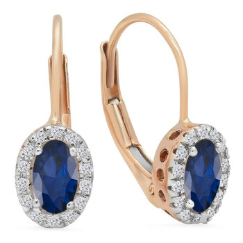 Bông tai Dazzling Rock Dazzlingrock Collection 10K 5X3 Mm Each Oval Lab Created Blue Sapphire & Round Diamond Halo Hoop Earrings