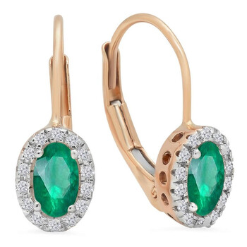 Dazzling Rock Dazzlingrock Collection 10K 5X3 Mm Each Oval Lab Created Emerald & Round Diamond Halo Hoop Earrings, Rose Gold 1 Bông tai Dazzling Rock Dazzlingrock Collection 10K 5X3 Mm Each Oval Lab Created Emerald & Round Diamond Halo Hoop Earrings