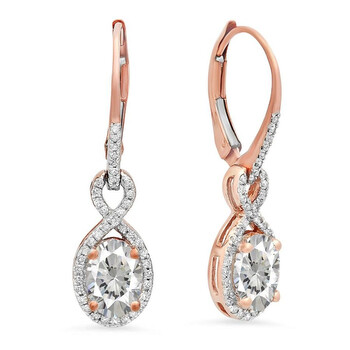 Dazzling Rock Dazzlingrock Collection 14K 7X5 Mm Each Oval Lab Created White Sapphire & Round Diamond Dangling Drop Earrings, Rose Gold 1 Bông tai Dazzling Rock Dazzlingrock Collection 14K 7X5 Mm Each Oval Lab Created White Sapphire & Round Diamond Dangling Drop Earrings