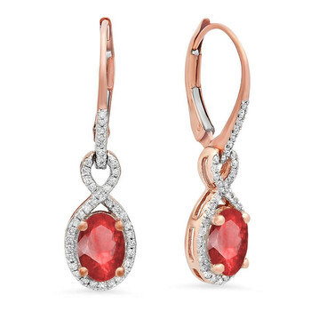 Bông tai Dazzling Rock Dazzlingrock Collection 14K 7X5 Mm Each Oval Lab Created Ruby & Round Diamond Dangling Drop Earrings