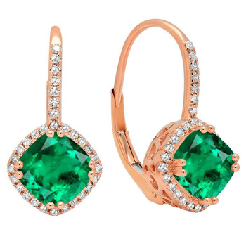 Dazzling Rock Dazzlingrock Collection 14K 6 Mm Each Cushion Lab Created Emerald & Round Diamond Ladies Hoop Earring, Rose Gold 2 Bông tai Dazzling Rock Dazzlingrock Collection 14K 6 Mm Each Cushion Lab Created Emerald & Round Diamond Ladies Hoop Earring
