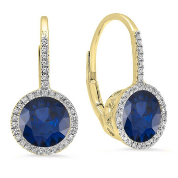 Bông tai Dazzling Rock Dazzlingrock Collection 10K 7 Mm Each Round Lab Created Blue Sapphire & White Diamond Ladies Hoop Earrings
