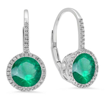 Dazzling Rock Dazzlingrock Collection 10K 7 Mm Each Round Lab Created Emerald & White Diamond Ladies Hoop Earrings, White Gold 2 Bông tai Dazzling Rock Dazzlingrock Collection 10K 7 Mm Each Round Lab Created Emerald & White Diamond Ladies Hoop Earrings