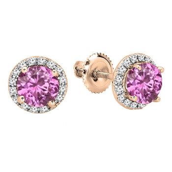 Bông tai Dazzling Rock Dazzlingrock Collection 10K 6.5 Mm Each Round Lab Created Pink Sapphire & White Diamond Ladies Stud Earrings