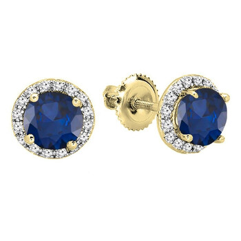 Dazzling Rock Dazzlingrock Collection 14K 6.5 Mm Each Round Lab Created Blue Sapphire & White Diamond Ladies Stud Earrings, Yellow Gold 1 Bông tai Dazzling Rock Dazzlingrock Collection 14K 6.5 Mm Each Round Lab Created Blue Sapphire & White Diamond Ladies Stud Earrings
