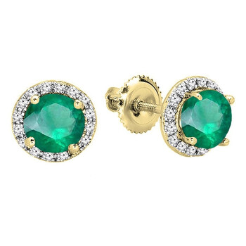 Dazzling Rock Dazzlingrock Collection 14K 6.5 Mm Each Round Lab Created Emerald & White Diamond Ladies Stud Earrings, Yellow Gold 2 Bông tai Dazzling Rock Dazzlingrock Collection 14K 6.5 Mm Each Round Lab Created Emerald & White Diamond Ladies Stud Earrings