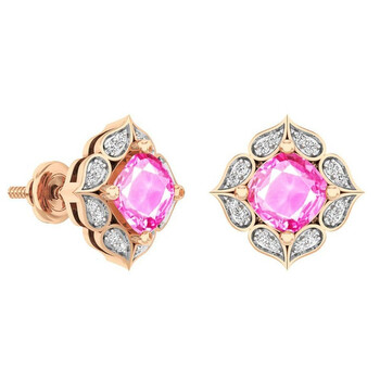 Dazzling Rock Dazzlingrock Collection 14K Each 6 Mm Cushion Lab Created Pink Sapphire & Round Diamond Ladies Stud Earrings, Rose Gold 2 Bông tai Dazzling Rock Dazzlingrock Collection 14K Each 6 Mm Cushion Lab Created Pink Sapphire & Round Diamond Ladies Stud Earrings