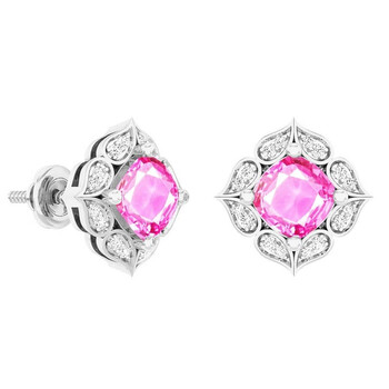 Dazzling Rock Dazzlingrock Collection 14K Each 6 Mm Cushion Lab Created Pink Sapphire & Round Diamond Ladies Stud Earrings, White Gold 2 Bông tai Dazzling Rock Dazzlingrock Collection 14K Each 6 Mm Cushion Lab Created Pink Sapphire & Round Diamond Ladies Stud Earrings