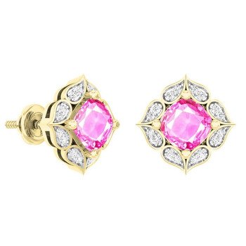Bông tai Dazzling Rock Dazzlingrock Collection 14K Each 6 Mm Cushion Lab Created Pink Sapphire & Round Diamond Ladies Stud Earrings