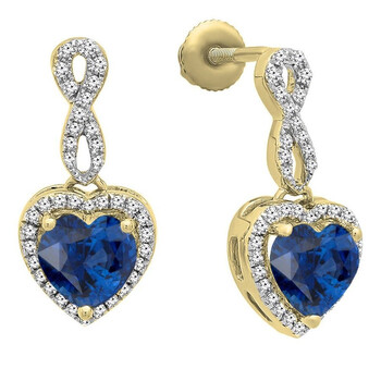 Dazzling Rock Dazzlingrock Collection 10K Each 6 Mm Heart Lab Created Blue Sapphire & Round Diamond Ladies Stud Earrings, Yellow Gold 2 Bông tai Dazzling Rock Dazzlingrock Collection 10K Each 6 Mm Heart Lab Created Blue Sapphire & Round Diamond Ladies Stud Earrings