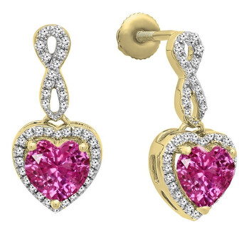 Dazzling Rock Dazzlingrock Collection 10K Each 6 Mm Heart Lab Created Pink Sapphire & Round Diamond Ladies Stud Earrings, Yellow Gold 2 Bông tai Dazzling Rock Dazzlingrock Collection 10K Each 6 Mm Heart Lab Created Pink Sapphire & Round Diamond Ladies Stud Earrings