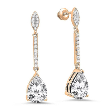Bông tai Dazzling Rock Dazzlingrock Collection 10K 10X7 Mm Each Pear Created White Sapphire & Round Diamond Ladies Dangling Earrings