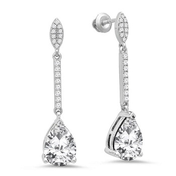 Bông tai Dazzling Rock Dazzlingrock Collection 10K 10X7 Mm Each Pear Lab Created White Sapphire & Round Diamond Ladies Dangling Earrings