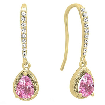 Dazzling Rock Dazzlingrock Collection 10K 7X5 Mm Each Pear Lab Created Pink Sapphire & Round Diamond Ladies Dangling Earrings, Yellow Gold 1 Bông tai Dazzling Rock Dazzlingrock Collection 10K 7X5 Mm Each Pear Lab Created Pink Sapphire & Round Diamond Ladies Dangling Earrings