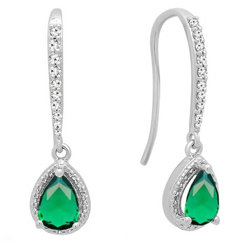 Dazzling Rock Dazzlingrock Collection 10K 7X5 Mm Each Pear Lab Created Emerald & Round Diamond Ladies Dangling Earrings, White Gold 1 Bông tai Dazzling Rock Dazzlingrock Collection 10K 7X5 Mm Each Pear Lab Created Emerald & Round Diamond Ladies Dangling Earrings