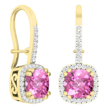 Dazzling Rock Dazzlingrock Collection 18K 6 Mm Each Cushion Lab Created Pink Sapphire & Round Diamond Ladies Dangling Earrings, Yellow Gold 1 Bông tai Dazzling Rock Dazzlingrock Collection 18K 6 Mm Each Cushion Lab Created Pink Sapphire & Round Diamond Ladies Dangling Earrings