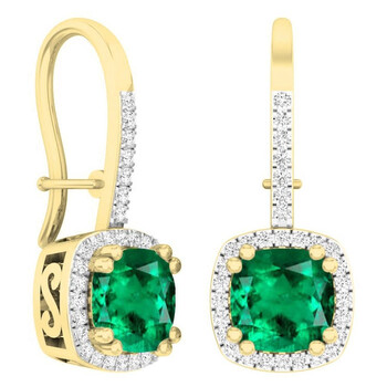 Bông tai Dazzling Rock Dazzlingrock Collection 18K 6 Mm Each Cushion Lab Created Emerald & Round Diamond Ladies Dangling Earrings