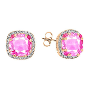 Bông tai Dazzling Rock Dazzlingrock Collection 14K 6 Mm Cushion Lab Created Pink Sapphire & Round Diamond Ladies Halo Stud Earrings
