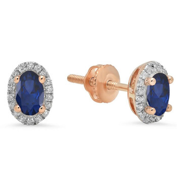 Bông tai Dazzling Rock Dazzlingrock Collection 10K 5X3 Mm Each Oval Lab Created Blue Sapphire & Round Diamond Ladies Halo Stud Earrings