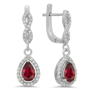 Dazzling Rock Dazzlingrock Collection 18K 7X5 Mm Each Pear Lab Created Ruby & Round Diamond Ladies Drop Earrings, White Gold 1 Bông tai Dazzling Rock Dazzlingrock Collection 18K 7X5 Mm Each Pear Lab Created Ruby & Round Diamond Ladies Drop Earrings
