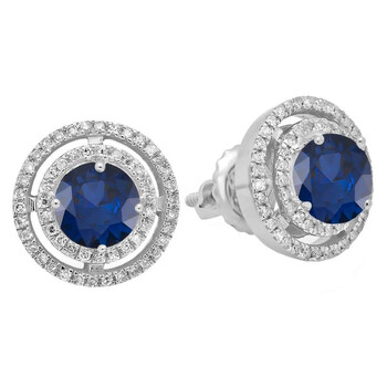 Dazzling Rock Dazzlingrock Collection 14K Each 5 Mm Round Lab Created Blue Sapphire & White Diamond Ladies Halo Stud Earrings, White Gold 1 Bông tai Dazzling Rock Dazzlingrock Collection 14K Each 5 Mm Round Lab Created Blue Sapphire & White Diamond Ladies Halo Stud Earrings