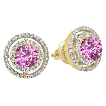 Dazzling Rock Dazzlingrock Collection 10K Each 5 Mm Round Lab Created Pink Sapphire & White Diamond Ladies Halo Stud Earrings, Yellow Gold 1 Bông tai Dazzling Rock Dazzlingrock Collection 10K Each 5 Mm Round Lab Created Pink Sapphire & White Diamond Ladies Halo Stud Earrings