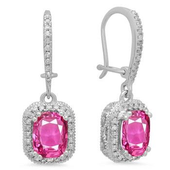 Dazzling Rock Dazzlingrock Collection 10K 8X6 Mm Each Cushion Lab Created Pink Sapphire & Round Diamond Ladies Drop Earrings, White Gold 2 Bông tai Dazzling Rock Dazzlingrock Collection 10K 8X6 Mm Each Cushion Lab Created Pink Sapphire & Round Diamond Ladies Drop Earrings
